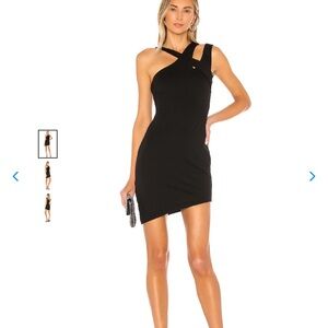 H:ours JUX MINI DRESS IN BLACK One-Shoulder Cutout Asymmetrical Mini Dress